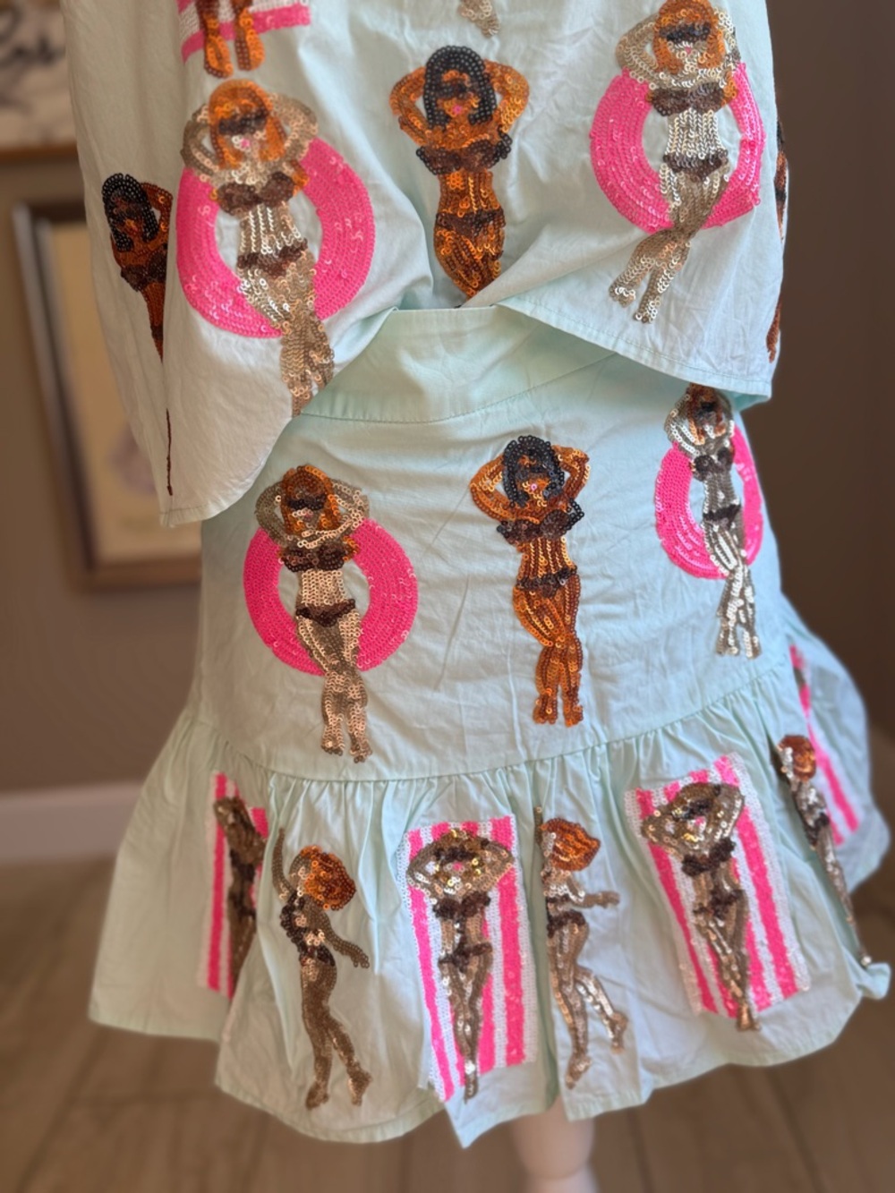 QUEEN OF SPARKLES Mint Sequin Pool Party Tank and Skirt Set - Picture 4 of 13